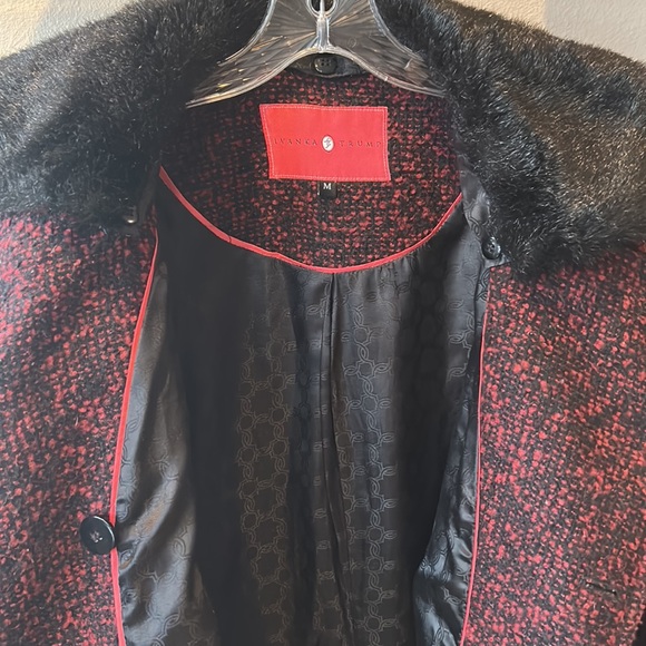 Ivanka Trump Wool Coat red & black w/removable black faux fur collar Womens M - Picture 8 of 12
